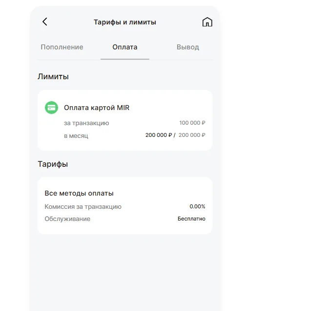 Лимиты оплаты картой MIR