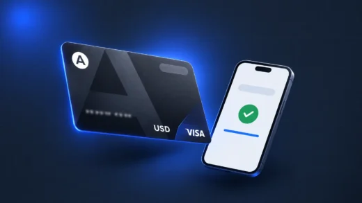Виртуальная зарубежная карта Altyn Wallet в долларах и подтверждённая оплата на экране смартфона